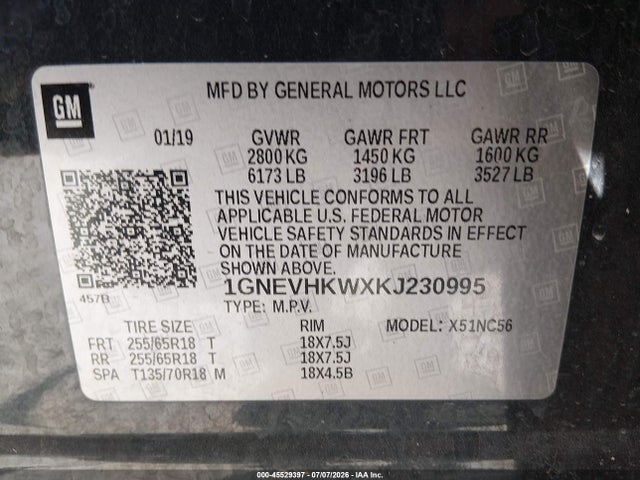 Chevrolet Traverse 3lt 2019 1GNEVHKWXKJ230995 Image 9