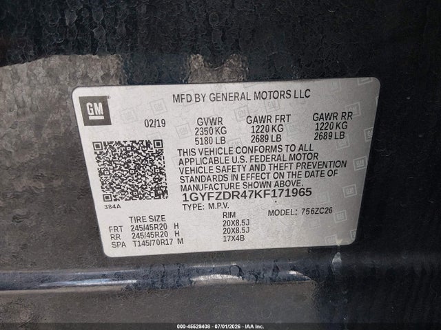 1GYFZDR47KF171965 Cadillac Xt4 Premium Luxury
