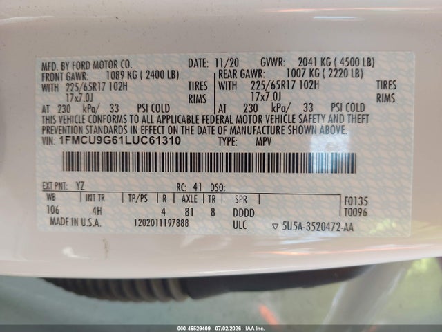 Ford ESCAPE SE 2020 1FMCU9G61LUC61310 Image 9