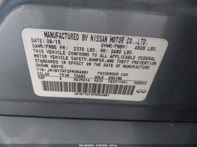 Продаж на аукціоні авто 2015 Infiniti Q50 Premium, vin: JN1BV7AP2FM354881, номер лоту: 45529434