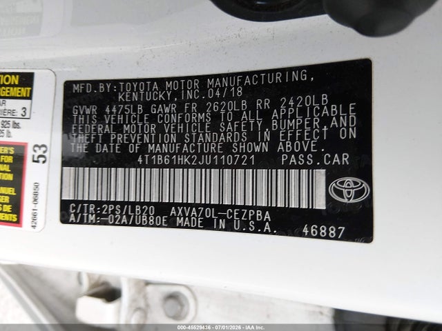 4T1B61HK2JU110721 Toyota CAMRY XSE