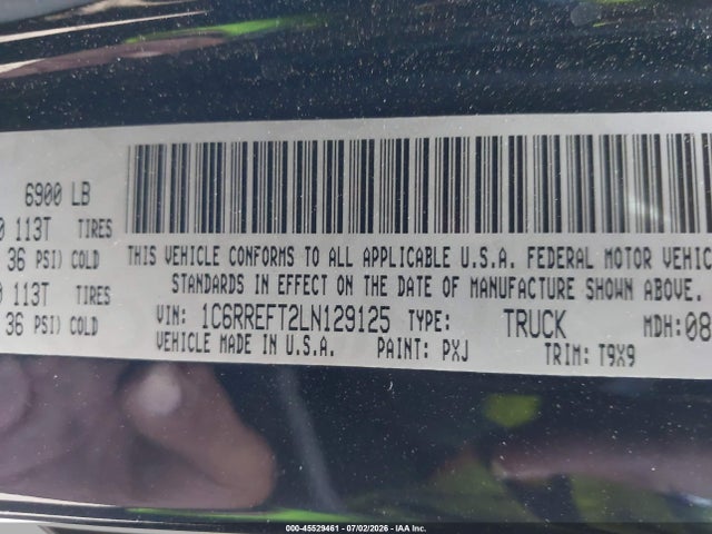 Aukcja sprzedaży 2020 Ram 1500 Lone Star  4x2 5'7 Box, vin: 1C6RREFT2LN129125, numer aukcji: 45529461