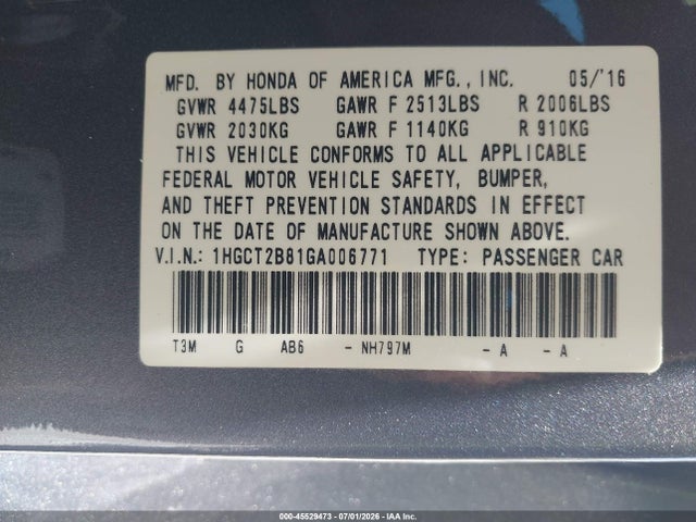 1HGCT2B81GA006771 Honda Accord Ex-l V-6