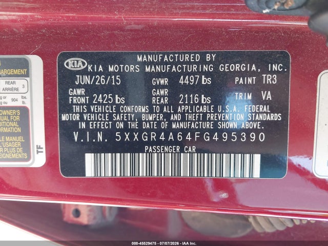 KIA Optima Sx Turbo 2015 5XXGR4A64FG495390 Image 9
