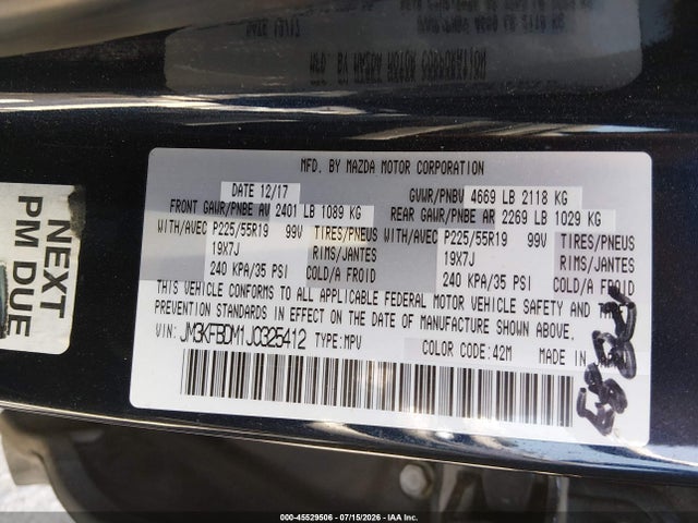 45529506 :رقم المزاد ، JM3KFBDM1J0325412 vin ، 2018 Mazda Cx-5 Grand Touring مزاد بيع