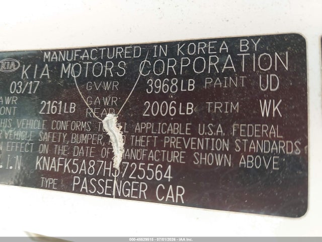 2017 Kia Forte Lx მანქანა იყიდება აუქციონზე, vin: KNAFK5A87H5725564, აუქციონის ნომერი: 45529515