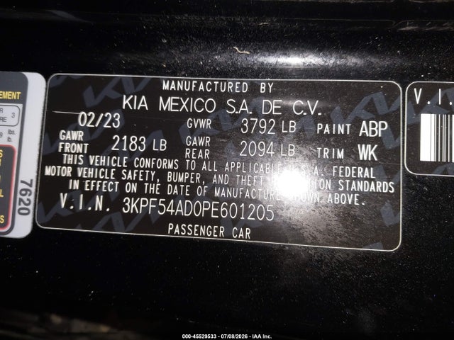 Aukcja sprzedaży 2023 Kia Forte Gt-line, vin: 3KPF54AD0PE601205, numer aukcji: 45529533