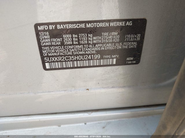 5UXKR2C35H0U24199 BMW X5 Sdrive35i