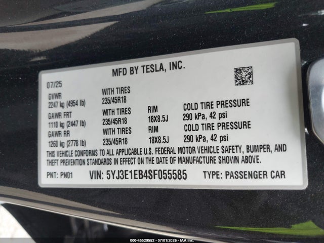 Tesla Model 3 Long Range All-wheel Drive 2025 5YJ3E1EB4SF055585 Image 9