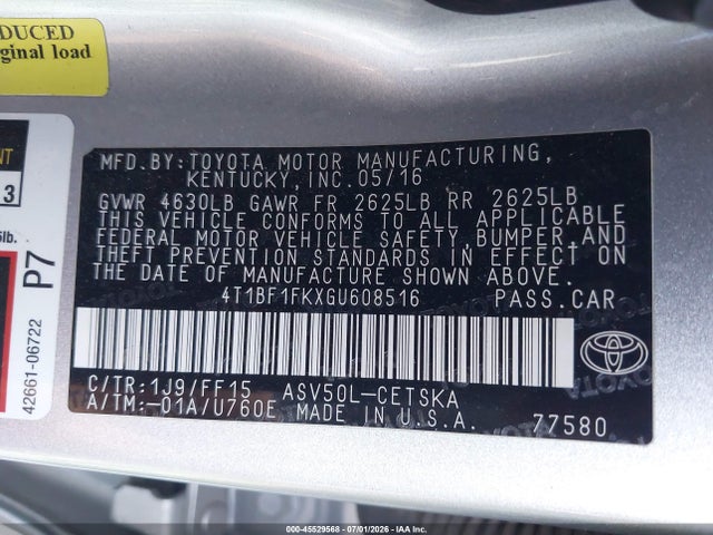Toyota CAMRY SE 2016 4T1BF1FKXGU608516 Image 9