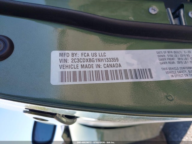2C3CDXBG1NH133359 Dodge Charger Sxt Rwd