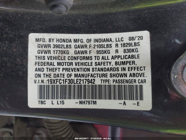Honda CIVIC EX 2020 19XFC1F30LE217942 Image 9