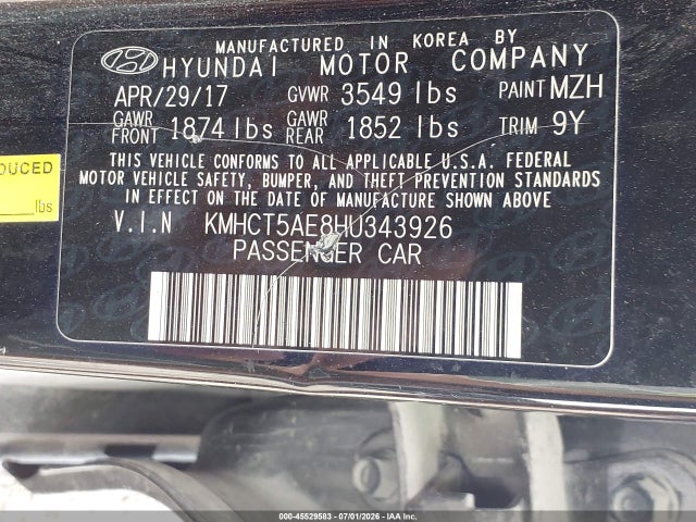 Продажа на аукционе авто 2017 Hyundai Accent Se, vin: KMHCT5AE8HU343926, номер лота: 45529583