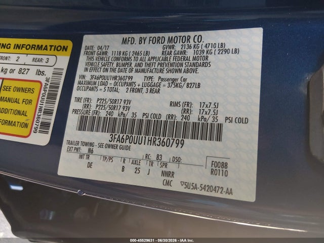 Ford Fusion Hybrid S 2017 3FA6P0UU1HR360799 Image 9