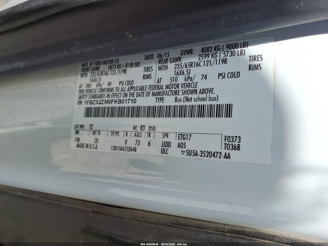 1FBZX2ZM0FKB01710 Ford Transit-350 Xl/xlt