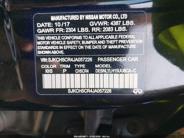 2018 Infiniti Qx30 Premium მანქანა იყიდება აუქციონზე, vin: SJKCH5CR4JA057226, აუქციონის ნომერი: 45529671