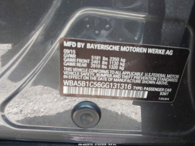 45529703 :رقم المزاد ، WBA5B1C56GG131316 vin ، 2016 Bmw 535i مزاد بيع