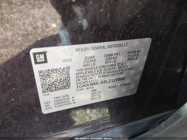 Aukcja sprzedaży 2020 Gmc Acadia Fwd Slt, vin: 1GKKNMLS2LZ119882, numer aukcji: 45529717