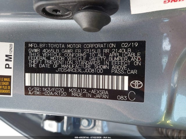 Aukcja sprzedaży 2020 Toyota Corolla Se, vin: JTDS4RCEXLJ008100, numer aukcji: 45529744