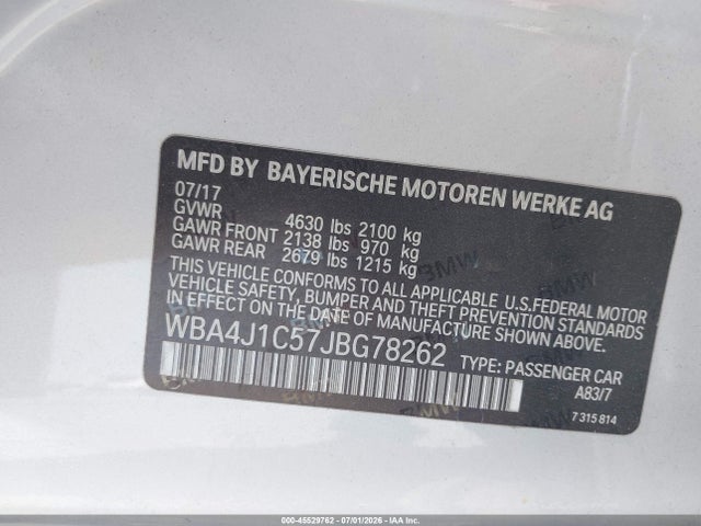 WBA4J1C57JBG78262 BMW 430i Gran Coupe