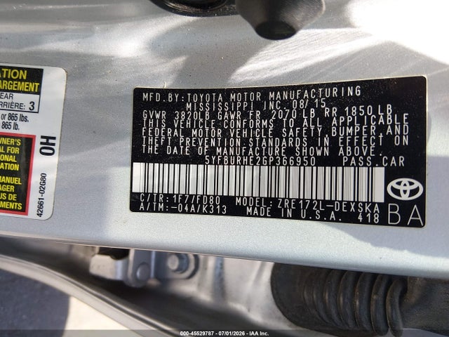 Toyota Corolla S Plus 2016 5YFBURHE2GP366950 Image 9