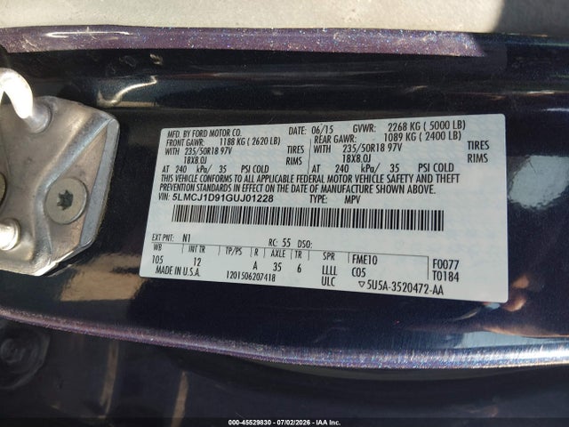 Aukcja sprzedaży 2016 Lincoln Mkc Premier, vin: 5LMCJ1D91GUJ01228, numer aukcji: 45529830