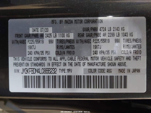Aukcja sprzedaży 2020 Mazda Cx-5 Grand Touring, vin: JM3KFBDM4L0866232, numer aukcji: 45529837