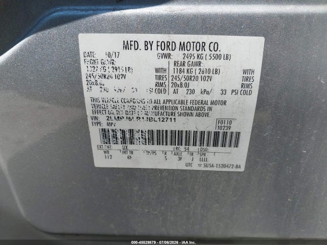 2018 Lincoln Mkx Reserve მანქანა იყიდება აუქციონზე, vin: 2LMPJ6LR1JBL12711, აუქციონის ნომერი: 45529879