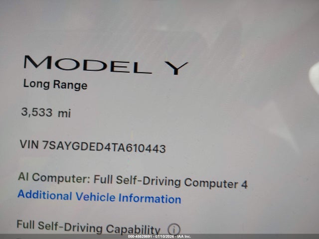 Продажа на аукционе авто 2026 Tesla Model Y Premium Rear-wheel Drive/rear-wheel Drive, vin: 7SAYGDED4TA610443, номер лота: 45529891