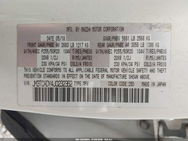 Продаж на аукціоні авто 2018 Mazda Cx-9 Grand Touring, vin: JM3TCADY4J0232362, номер лоту: 45529904