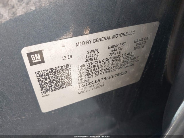 2020 Chevrolet Malibu Fwd 1fl მანქანა იყიდება აუქციონზე, vin: 1G1ZC5ST5LF076620, აუქციონის ნომერი: 45529908