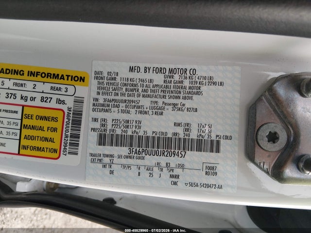 3FA6P0UU0JR209457 Ford Fusion Hybrid S