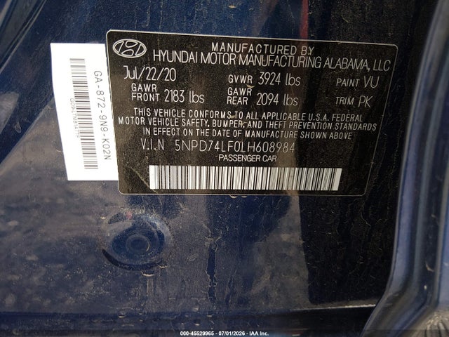 Hyundai ELANTRA SE 2020 5NPD74LF0LH608984 Image 9