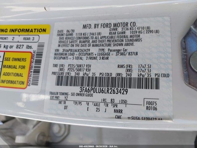 Ford Fusion Hybrid Se 2020 3FA6P0LU6LR263429 Image 9