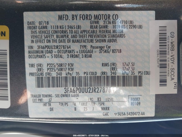 Ford Fusion Hybrid S 2018 3FA6P0UU2JR278764 Image 9