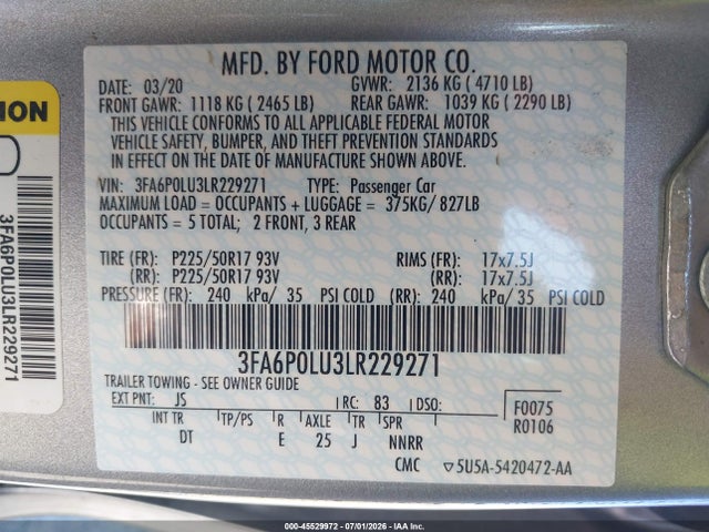 Ford Fusion Hybrid Se 2020 3FA6P0LU3LR229271 Image 9