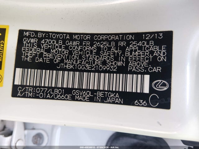Продаж на аукціоні авто 2014 Lexus Es 350, vin: JTHBK1GG3E2109932, номер лоту: 45530015