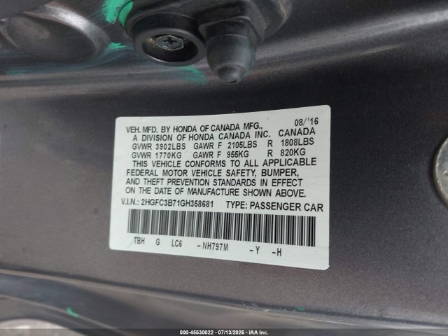 Honda Civic Ex-l 2016 2HGFC3B71GH358681 Image 9