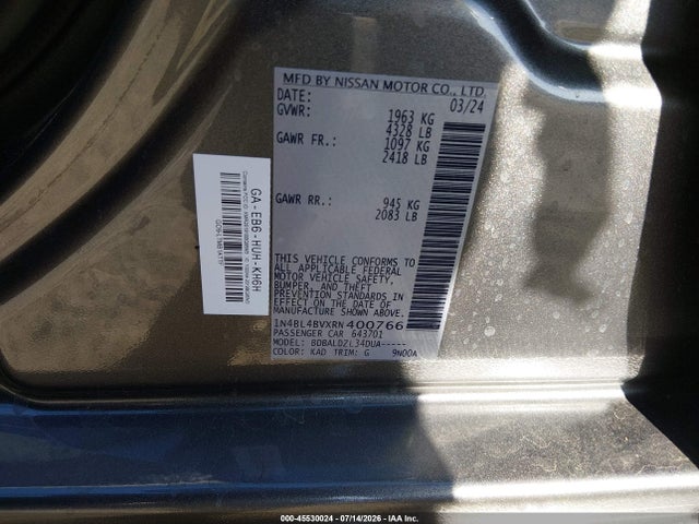 1N4BL4BVXRN400766 Nissan Altima S Fwd