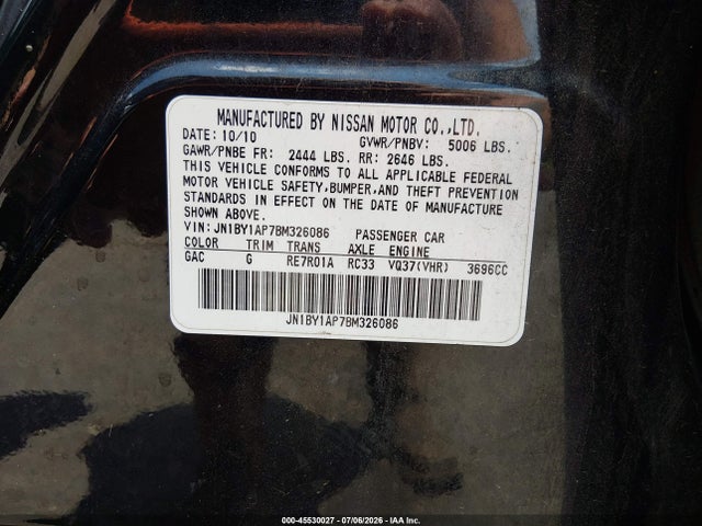 Auction sale of the 2011 Infiniti M37, vin: JN1BY1AP7BM326086, lot number: 45530027