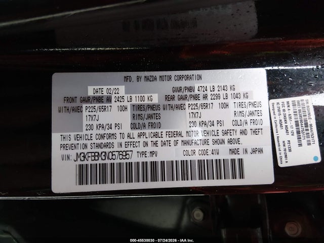 Продаж на аукціоні авто 2022 Mazda Cx-5 2.5 S Select, vin: JM3KFBBM3N0576957, номер лоту: 45530030