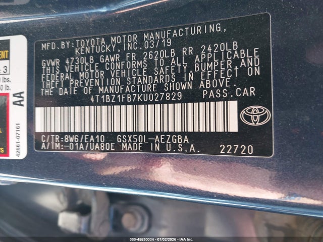 Продаж на аукціоні авто 2019 Toyota Avalon Xle, vin: 4T1BZ1FB7KU027829, номер лоту: 45530034