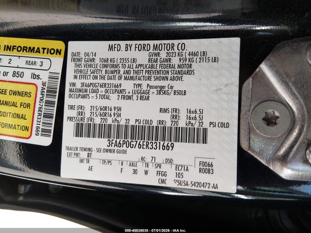 Ford FUSION S 2014 3FA6P0G76ER331669 Image 9