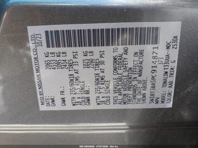 5N1BT3BA5PC914871 Nissan Rogue Sv Fwd