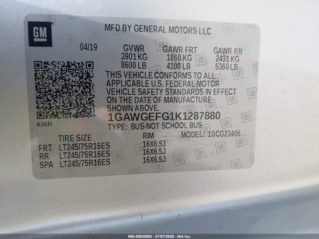 Chevrolet Express 2500 Ls 2019 1GAWGEFG1K1287880 Image 9