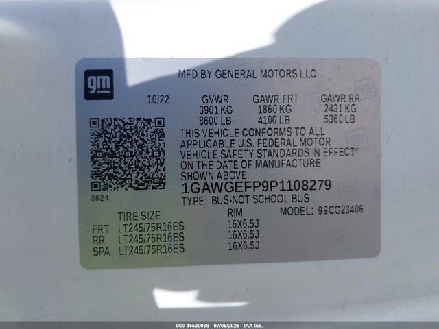 1GAWGEFP9P1108279 Chevrolet Express Passenger Rwd 2500 Regular Wheelbase Ls
