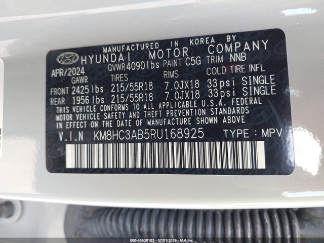 Aukcja sprzedaży 2024 Hyundai Kona Sel, vin: KM8HC3AB5RU168925, numer aukcji: 45530102