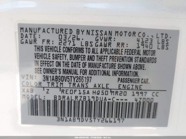 Aukcja sprzedaży 2026 Nissan Sentra Sr, vin: 3N1AB9DV5TY266197, numer aukcji: 45530108