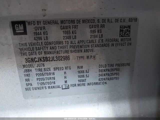 Chevrolet TRAX LS 2018 3GNCJKSB2JL302986 Image 9