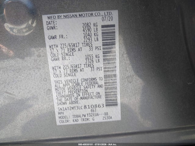 5N1AT2MT3LC810863 Nissan Rogue S Fwd